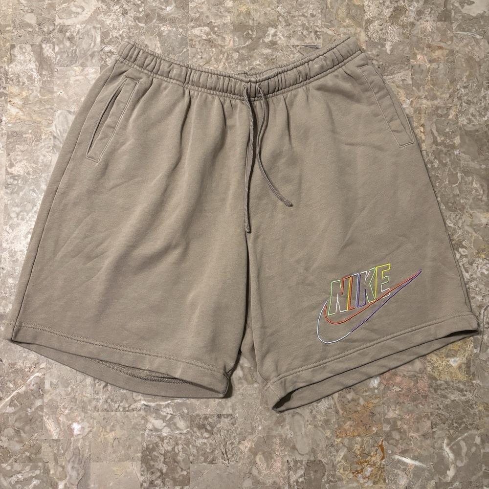 Nike Shorts Mens 2XL Brown Tan Club French Terry Essentials Colorful Logo DX0807